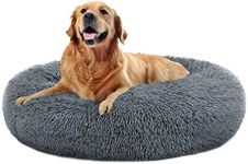 MFOX Calming Dog Bed Cat Bed Donut, Faux Fur Donut Cuddler Washable Self-Warming Pet Bed, Large Round Plush Dog Bed for Small/Medium/Large Dogs(60cm/80cm/90cm/110cm)