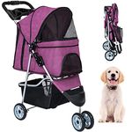 BestPet 3 Wheels Pet Stroller Dog Cat Jogger Stroller for Medium Small Dogs Cats Folding Lightweight Travel Stroller with Cup Holder,Purple