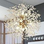 Modern Crystal Chandeliers Led, Gold Fashion Fireworks Led Light Fixture Hanging Ceiling Lights Bedroom Dandelion Chandelier Light Fixtures 9 Light for Living Room Dining Room Bar Restaurant