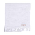 The Wool Company Newborn Cellular Baby Blanket - Satin Trimmed 100% Cotton Blankets for Babies & Toddlers - White - Cot Size 100 x 150 cm