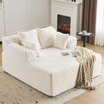 61 Inch Chaise Lounge Indoor,Oversized Upholstered Boneless Sofa Bed with Pillows, Plush Faux Fur Sleeper Chair Reading Chairs with Armrests,Cloud Couches for Living Room,No Assembly Required(Beige)