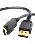 DisplayPort 1.4 to HDMI 2.1 8K Cable 2M,Maxonar DP to HDMI Lead 6.6Ft, [Aluminum Shell, Nylon Braid]Uni-Direction, 8K@60HZ 4K@120HZ,Compatible with PC/Laptop,Monitors,HP, DELL, GPU, AMD, NVIDIA etc.