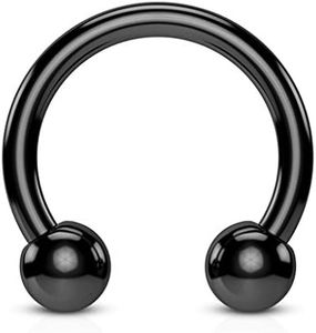 FIFTH CUE Titanium IP Over 316L Surgical Steel Circular Horseshoe Barbells (Black | 4GA | 5/8"-16mm w/8mm Balls)