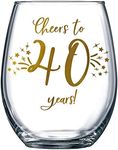 Honeyplum 40th Birthday or Anniversary Wine Glass Gift - Cheers to 40 Years - 20oz - Stunning Gold Foil Design