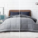 Bright Décor All Season 150 GSM - Double-Reversible Bed Comforter/Quilt/Blanket/Rajai - Down Alternative Quilted Duvet Insert with Corner Ties - Winter Warm - Machine Washable_Ligth Grey and Dark grey