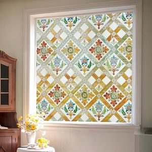 Coavas Stained Glass Window Film: Decorative Privacy Film 3D Faux Frosted Gothic Non Adhesive Static Cling Floral UV Window Covering for Home Bathroom Door Car, Maple Leaf 16.9 x 39.4 Inch