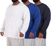 Real Essentials Men’s Big and Tall Tech Stretch Long Sleeve Crew Quick Dry Dri-Fit T-Shirt Wicking Active Athletic Gym Top Clothes Lounge Sleep Running Basketball Workout Tee, Set 3, 3XLT, Pack of 3