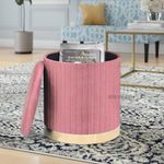 RIBAVARY® Round Velvet Luxurious Storage Ottoman,Vanity Stool Chair,Upholstered Foot Rest Stool with Gold Strip Base for Living Room or Bedroom (Pink, Medium-36Dx36Wx40H)