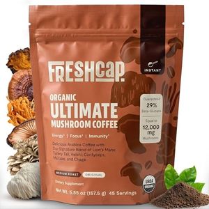 FreshCap Mushrooms Ultimate Mushroom Complex – Coffee Mix 12:1 Fruiting Body Extract with 29% Beta-Glucans – Ayurveda Clean Energy, No Jitters, Focus & Immune Support