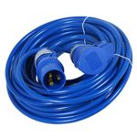 SPARES2GO 16A Extension Lead 14m 240V 1.5mm Extra Long Outdoor Construction Site Generator Power Cable (Blue)