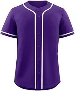 KXK Blank Baseball Jersey for Men Casual Button Down Shirts Short Sleeve Active Team Sports Uniform, Purple-lt Gy/Wh-21, Large