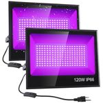 120W Waterproof Blacklight Flood Light, Aluminum Shell, Outdoor Black Light with Switch+Plug, IP66 LED Black Lights for Large Space, Glow Party, Halloween, Stage, Aquarium, Body Paint, 2 Pack