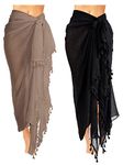 2 Pieces Women Beach Batik Long Sarong Swimsuit Cover up Wrap Pareo with Tassel for Women Girls (Black, Khaki, X-Large)