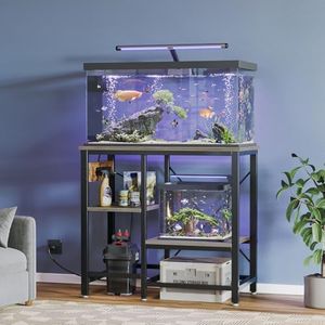 Becuddler 20-29 Gallon Fish Tank Stand with Power Outlets, 30.7 x 13.8 Metal Aquarium Stand with 3-Tiers Adjustable Storage Shelves, 6-Legs Reptile Terrarium Stand, 400 LBs