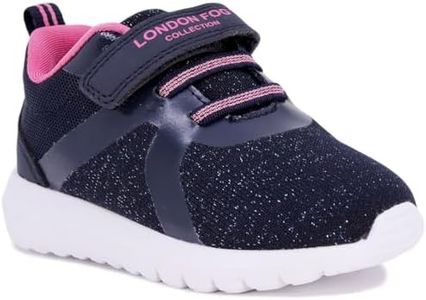 LONDON FOG Toddler Kids Carey Street Fashion Sneaker Athletic Running Shoe with One Strap Unisex Toddler Sneaker, Navy/Pink, 8 Toddler