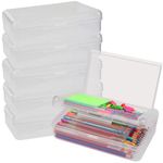 6 PCS Pencil Box,Large Capacity Double Layer Pencil Box,Hard Pencil Case with Snap-tight Lid, Plastic Pencil Box for Office School Supplies,Storage Organizer Pen Boxes for Gel Pens Erasers-Transparent