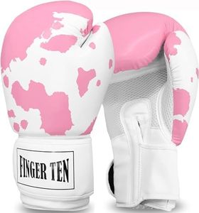 Boxing Gloves Women Punching Sparring Kickboxing MMA Training Heavy Bag Glove Pink White Rosy Black Leather for 8 10 12 14 oz for Womens(Pink&White, 14 oz)