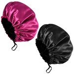 Cerolopy 2 Pcs Silk Bonnet Sleep Cap, Adjustable Silk Bonnet Sleep Cap Waterproof Satin Hair Cap Night Cap Double Layer Satin Bonnet for Women Girls Black Curly Hair