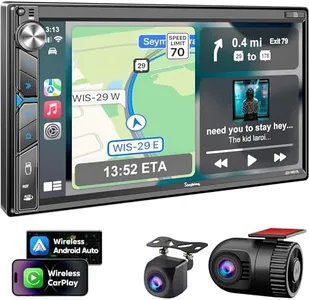 Double Din Car Stereo with Dash Cam - Voice Control Carplay, Android Auto, Steering Wheel Controls, 7" HD Touchscreen, Backup Camera, Bluetooth, Mirror Link, Subw, USB/TF/AUX, AM/FM Car Radio Receiver