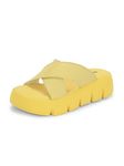 Hirolas® Women's Yellow Synthetic Leather Slip-On Chunky Platform Slippers