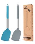 Pack of 2 Silicone Spatula, Non Stick Solid Kitchen Turner, High Heat Resistant BPA Free Cooking Slotted Spatulas, Ideal Cookware for Fish,Eggs,Pancakes (Gray-Blue)