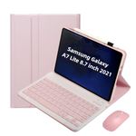 TUNKARMOR Case Keyboard for Samsung Galaxy Tab A7 Lite 8.7inch 2021 - Mouse and Detachable Magnetic Keyboard, Slim Case with Pencil Holder, Auto Sleep/Wake, Pink