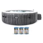 Intex PureSpa Greywood Deluxe 85" x 25" Outdoor Portable Inflatable 6 Person Round Hot Tub Bubble Jet Spa with 6 Type S1 Pool Filter Cartridges