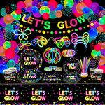 398 Pcs Glow in The Dark Party Supplies - Include Glow in The Dark Balloons, Banner, Glow Sticks, Tableware and Tablecloths for Glow Party Supplies Black Light Neon Party Decorations, Serve 20