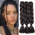 Cybelleza 24" Braiding Hair Extension Jumbo Braids Synthetic 3bundles/pack 300g Kanekalon Crochet Hair Afro Box Braid Heat Resistent, Dark Brown