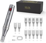 PELCAS 9-Speeds Microneedling Pen LCD Screen Dermapen with 12Pcs Cartridges 0-2.5mm Adjustable Type-C Rechargable Electric Derma Pen for Anti-Aging Skin Care Wrinkle Stretch Marks Hair Loss-Black