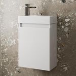 Artis 400mm Bathroom Vanity Unit With Wash Basin Ceramic Sink, Single Door, Cloakroom Storage Furniture Under Basin Cabinet, Wall Hung Cabinets. White Gloss