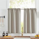 jinchan Linen Textured Kitchen Curtains Flax Linen Look Tier Curtains 36 Inch for Bathroom Living Room Farmhouse Cafe Curtains Rustic Window Treatments Room Darkening Rod Pocket 2 Panels Beige