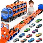 Doloowee Catapult Railcar Toys for 3 Year Old Boys,Portable Transport Truck Toys Cars with 12 Mini Race Cars,Toy Cars for 3 4 5 6 7 8+ Years Old Boys Girls Children