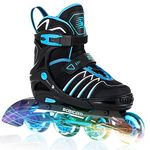 BOBICOM Adjustable Inline Skates with Full Light Up Wheels,Outdoor Illuminating Roller Skates for Kids and Adults, Girls and Boys, Men and Women, Blue L