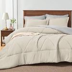 BEDELITE Queen Comforter Set 7 Pieces Bed in A Bag - Soft Microfiber Reversible Beige Bed Set with Comforters, Sheets, Pillowcases & Shams, Cozy Luxury Bedding Sets for All Season