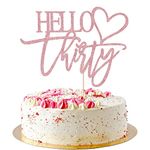 AROKIPPRY Hello Thirty Cake Topper, 30th Anniversary / Birthday Wedding Party Decorations Supplies, rose gold flash