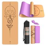 Haninj Eco-Friendly Cork - Yoga Mat Non Slip Unique Design Natural Cork Tpe Material Fitness Exercise Mat with Carry Bag and Strap For Home, Pilates,Aerobic,Gym & Workout 72 X 24 (Lotus Motifs)