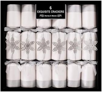 Royle Exquisite Collection Box of 6 Premium Christmas Crackers 13.5" Wide Barrelled - Silver Snowflake Xmas Crackers Xmas Decorations Tableware