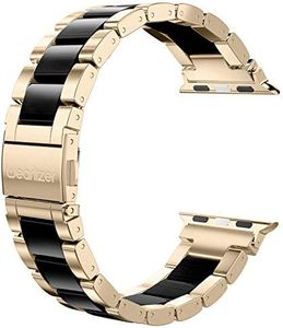 Wearlizer Compatible with Apple Watch Band 38/40/41/42mm Womens, Stainless Steel Wristbands Scrub Gold Resin Replacement Classic Bracelet Clasp iWatch Series 11 10 9 8 7 6 5 4 3 SE/Ultra 3 2 1/Sport