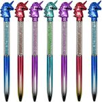 Maydahui 12PCS Unicorn Ballpoint Pen Colorful Crystal Bling Quicksand Pens Novelty Animal Pen Black Ink for Girl School Office Supply