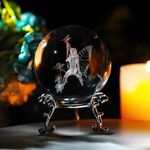 MTRoyaldia 2.3 inch (60mm) Clear Crystal Glass Fairy Ball Paperweight 3D Laser Engraved Decorative Ball with Metal Stand Decor Gifts