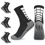 3 Pairs Kids Grip Socks Football Socks,Anti-Slip Athletic Sock for Boys Girls Youth,White Black Breathable Comfortable Cushioned Trainer Socks for Soccer Basketball Rugby Tennis Ages 6-12