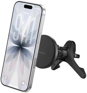 Belkin Wireless Car Charger, Magnetic Car Vent Mount w/ 1M USB C Cable, Qi2 MagSafe Compatible Fast Charging iPhone Charger for iPhone 17, Galaxy S25, Pixel 10, & More - Travel Accessories - Black