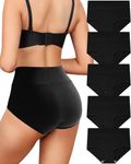 LEVAO Women's High Waist Cotton Underwear Soft Comfy Brief Stretch Ladies Full Coverage Black Panties 5 Pack S-XXL