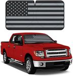 BDK USA American Flag Black Squared Windshield Sunshade Accordion Folding Style Auto Shade for Car Truck SUV Van Blocks UV Ray Sun Visor Protector Easy Setup Keeps Your Vehicle Cool JUMBO - 64 x 32 in