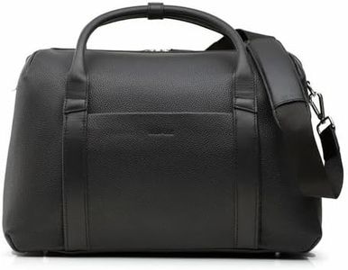 Wool & Oak Duffle Suitcase – Full-Grain Leather Travel Bag with Clamshell Opening, 33L Capacity, Trolley Sleeve & 16" Laptop Pocket – DS Carry Personal Item, Pebble Leather, Jet Black