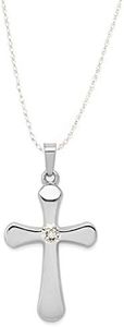 14K Yellow Gold Rounded Edges Polished Diamond Cross Religious Pendant Charm Necklaces; Fine Jewelry Gifts for Women and Men.01 Total Carat Weight White