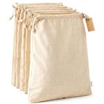 Leafico Cotton Storage Bags – X-Large 14x17 Inch (6-Pack) – Reusable Muslin Bags with Drawstrings – Biodegradable Canvas Fabric Sacks – Perfect for Bread, Bulk Produce, Potatoes, Onions, Shoes