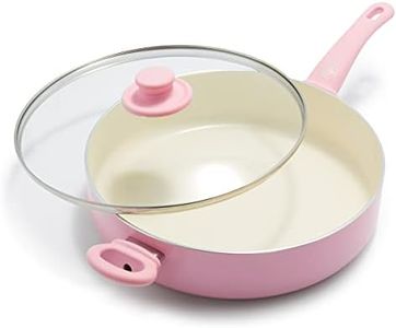 Greenlife Soft Grip Healthy Ceramic Nonstick, 5QT Saute Pan Jumbo Cooker with Helper Handle and Lid, PFAS-Free, Dishwasher Safe, Pink