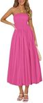 PRETTYGARDEN Women's 2025 Summer Strapless Tube Midi Dress Smocked A Line Bubble Long Flowy Casual Elegant Party Dresses (Rose Red,X-Large)